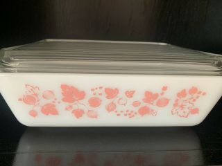 Vintage Pyrex Pink Gooseberry 1 1/2 Qt Refrigerator Casserole Dish w Lid 503 2