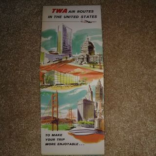 Vintage Twa Airlines Air Route Map 1961 - Vibrant Colors,  Pristine Corners