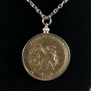 Vtg Bronze Bicentennial Coin Pendant Leo Zodiac Lion Moon Landing Apollo 11