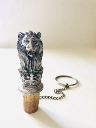 Vintage Heritage Metalworks Pewter Lion Wine Bottle Cork Stopper Usa Made
