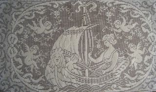 Old Vtg Doily Vanity Tray Filet Net Lace Lady In Ship W Many Cupids &decoration