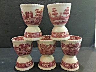 Set Of (5) Vintage Copeland Spode Tower Pink Double Egg Cups 3.  75”
