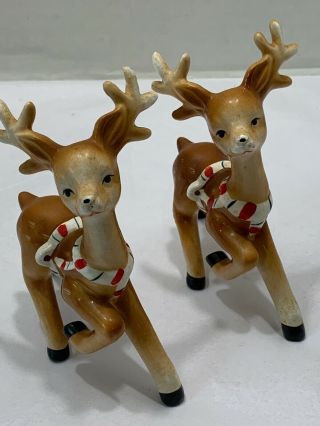 Vtg 60s Porcelain Japan Christmas Reindeer Pr 4”t Figurine Lt Brown Org Stickers