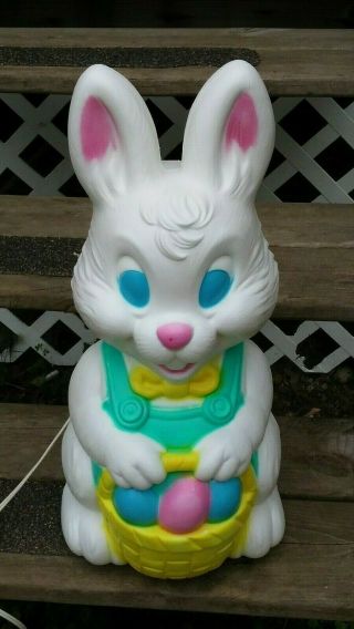 19 " Vintage Blow Mold Easter Bunny With Egg Basket.  General Foam