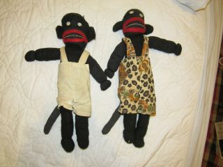 Pair Vintage Black Sock Monkeys - 18 Inches
