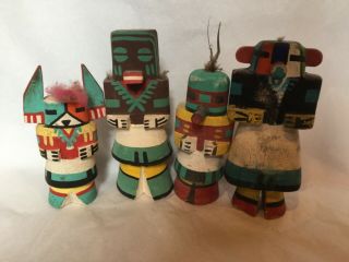 4 Vintage Kachinas 4” - 5 - 1/2” Includes Corn And Squirrel