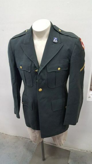 Vintage Green Dress Service Uniform Military Army Jacket Coat Size 38r Patches