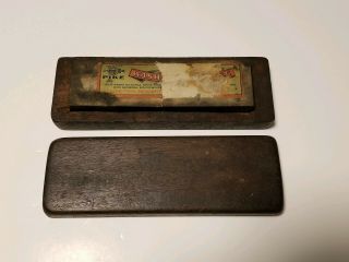 Vintage Pike Sharpening Stone W/ Wood Case,  Stone Broken,  Collectible