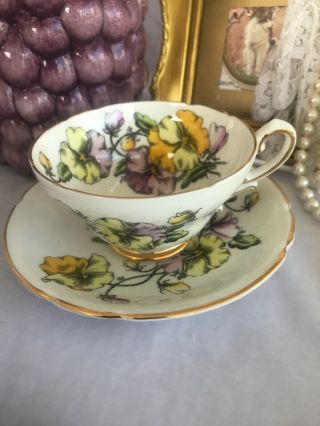 Vintage Stanley Tea Cup Pansies Signed By Artist Robinson Teacup And Saucer Euc