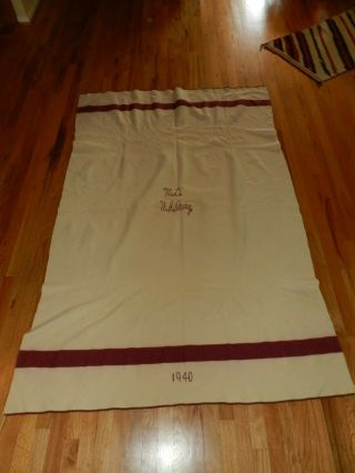 Vintage,  Wwll White Wool Blanket M D Medical Us Army 1940,  54 " X 80 ",  Condi