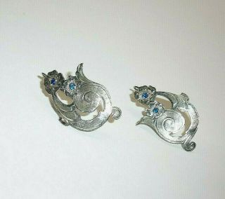 Vintage Signed Fleming Mexico Sterling Silver Tooled Flower Hook Earrings Cortes