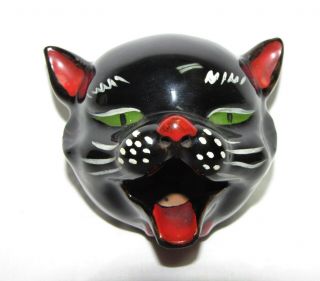 Vintage Shafford Japan Black Cat Head Ashtray Redware / Incense Burner