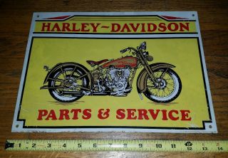 Vintage 1980s Harley Davidson Tin Metal Sign Yellow 1928 Biker Parts & Service