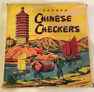 Vintage Steel Pagoda Chinese Checkers Kohner All Metal W/ 60 Marbles & Box