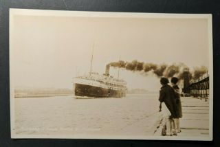 Vintage Ship In Muskegon Harbor Washington Real Picture Postcard Rppc
