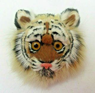 Tiger Brooch Rabbit Fur Vintage Pin Euc Handmade Jewelry Cat Realistic