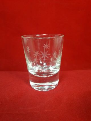 Vintage Cut Glass Shot Glass With Etched Stars Very Unique.