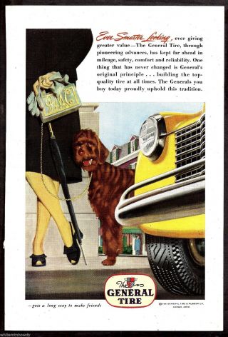 1945 Chocolate Standard Poodle Vintage Art Print General Tires Tire Ad