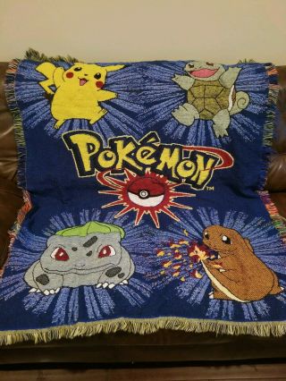 Vintage 1990s Pokemon Pikachu Nintendo Throw Blanket Tapestry 44 " X55 "