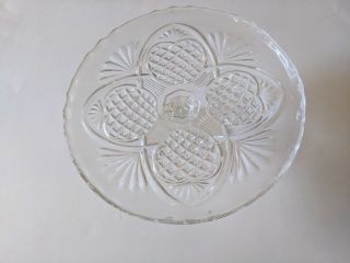 Vintage Pedestal Clear Pressed Glass Cake Stand Pie Server Plate Dish Apples