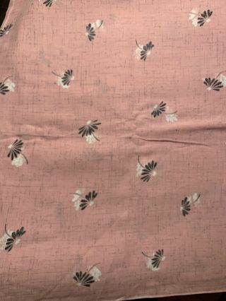 Vintage 50s Mid Century Daisy Floral Pink Black Crosshatch Cotton Fabric 5 Yards