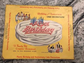 Vintage Birthday And Anniversary Cake Decoration Set With Retro Box.  Rare