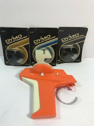 1970 Dymo Vintage Label Maker Orange 4 Packages Of Tape