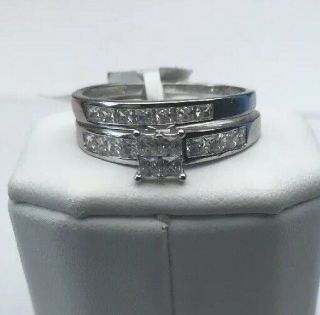 Ladies Sterling Silver 925 Engagement Ring & Wedding Band Cz 3.  4 Grams Vintage