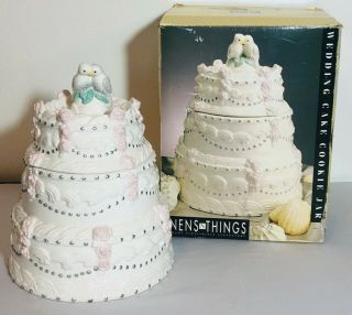 Vintage 1998 Linens N Things Dove Wedding Cake Cookie Jar