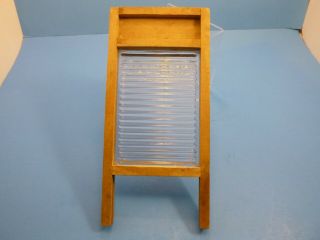 Vintage Salesman Sample/Child ' s CRYSTAL Glass Wood Washboard 11 