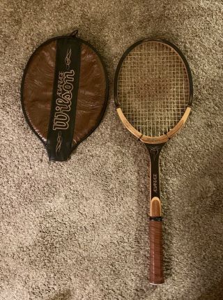 Vintage Wilson Advantage Wood Wooden Tennis Racquet Racket With Cover