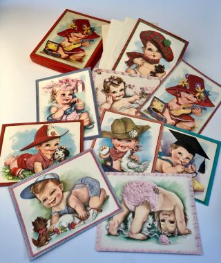 Vtg 50’s Box Set All Occasion Asst.  9 Greeting Cards W/ Envelopes “guys & Gals”