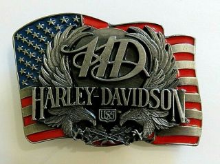 Vintage Harley Davidson American Flag Belt Buckle 1988 Siskiyou C - 88