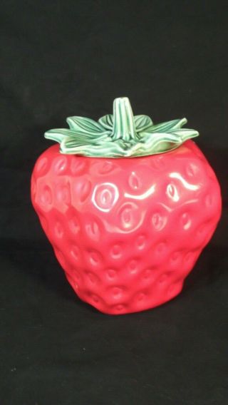 Vintage McCoy Ceramic Strawberry Cookie Jar with Lid 263 2