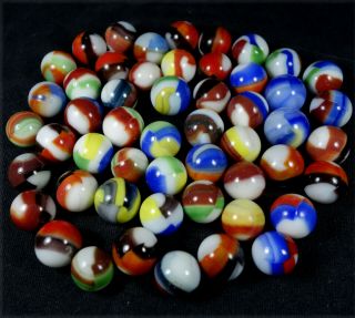52 Vintage Marble King Tri Color Patch & Ribbon Marbles