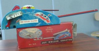 Vintage Wolverine Tin Litho Wind Up Jet Roller Coaster Toy No.  28a W/orig Box