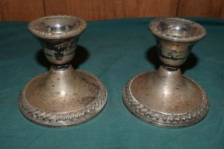 Vintage Rogers 901 Sterling Silver Candle Holders Pair Laurel Bands Weighted