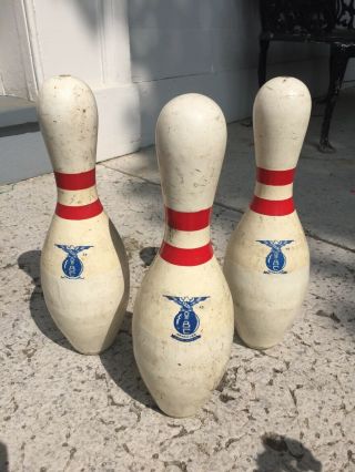 Three Vintage Amf Abc Bowling Pins Made In Usa