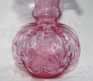 VINTAGE FENTON CRANBERRY MELON VASE,  Pink Glass beaded Thumbprint design Ruffled 3