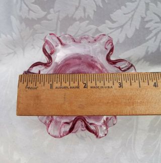 VINTAGE FENTON CRANBERRY MELON VASE,  Pink Glass beaded Thumbprint design Ruffled 8
