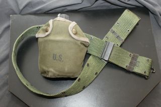 Vintage Us Military Issue Army Marine Web Belt Canteen Cover Pouch W/clips