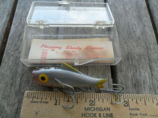 Vintage Fishing Lure Doug English Plugging Shorty Texas Gray Scale Shrimp Paper