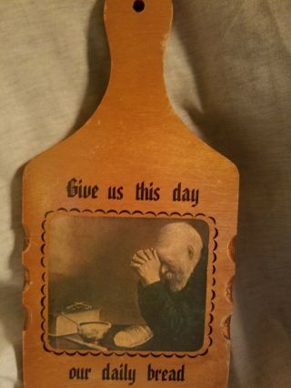 Vtg Enstrom Grace Old Man Praying Daily Bread Picture Kitchen Rustic Wood Decor