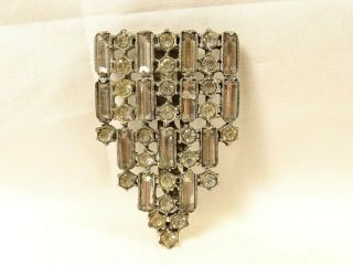 Antique Large 2.  5” Art Deco Clear Stone And White Metal Dress Clip Brooch