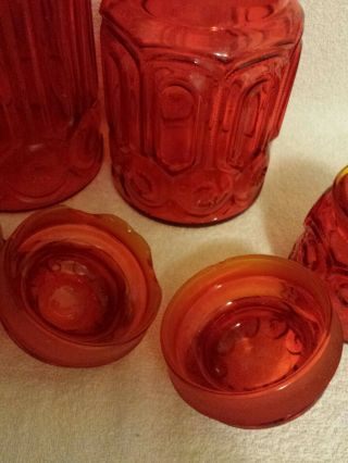 Set of 4 Vintage L.  E.  Smith AMBERINA RED Moon and Stars Apothecary Canister Jars 2
