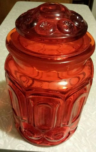 Set of 4 Vintage L.  E.  Smith AMBERINA RED Moon and Stars Apothecary Canister Jars 5