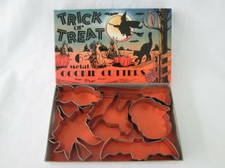 Trick Or Treat Metal Halloween Cookie Cutters Set Of 6 " Vintage Type " Box