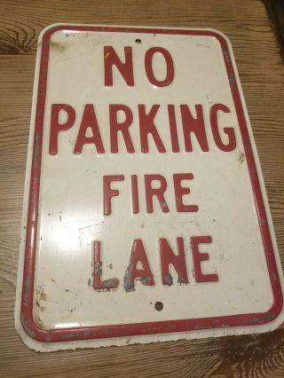 Vintage No Parking Fire Lane Street Road Metal Steel Embossed Stamped Sign