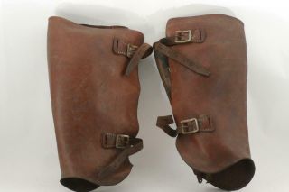 Ww2 Vintage Japanese Army Leather Leggings Spats Gaiters Anklet Putees B98910
