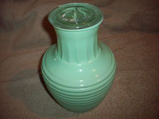 Vintage Anchor Hocking Round Glass Ribbed Bottle Jug Pastel Green Glass Lid